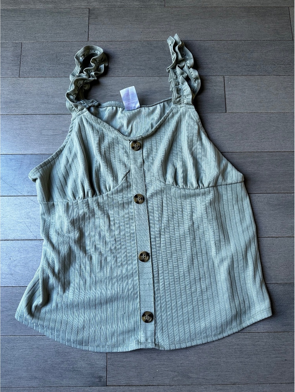 Girls No Boundaries Green Ruffled Strap Ribbed Button Detail Tank Top XXL 19